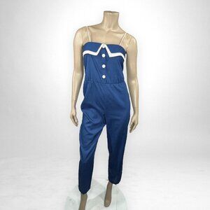 Vintage‎ ENTOURAGE Small Blue and White Cropped Jumpsuit  Casual Summer Vacation